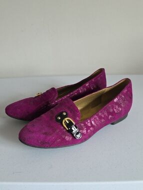 GEOX | Leopard Print Flats Purple Suede Black Buckle Sz 7